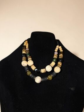 Sassified Boutique Handcrafted Multi-Strand Beaded Necklace in Cream and Black